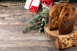 Panettone on a woodblock